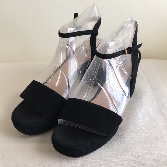 EUC Furla Italy sz 39 sandal heels black suede chunky heel strappy ankle strap - Picture 5 of 14